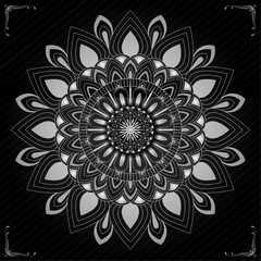 Traditional Floral Mandala Vector Design for Tattoo, Wall Art, Meditation, Decoration, Fabric Print, Packaging, Greeting Card, Ornament, Poster with Silver color Arrow