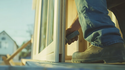 Construction Worker Installing a Window