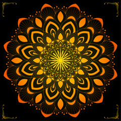 Traditional Floral Mandala Vector Design for Tattoo, Wall Art, Cover, Meditation, Decoration, Fabric Print, Packaging, Greeting Card, Ornament, Poster with Golden color