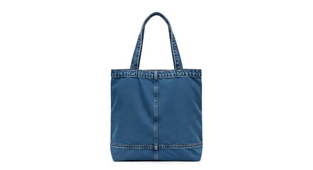 Naklejka premium A denim tote bag with visible seams and short handles positioned in the middle of a white background 