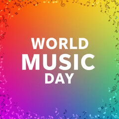 World Music Day Rainbow Gradient Background with Musical Notes