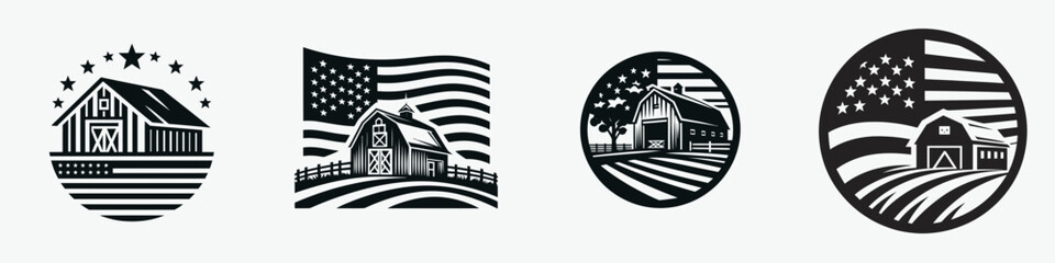 The Farm Barn. 4th of july Independence Day Symbol Vector Clip art. Country ranch edifice a rustic agricultural storage construction for harvest.