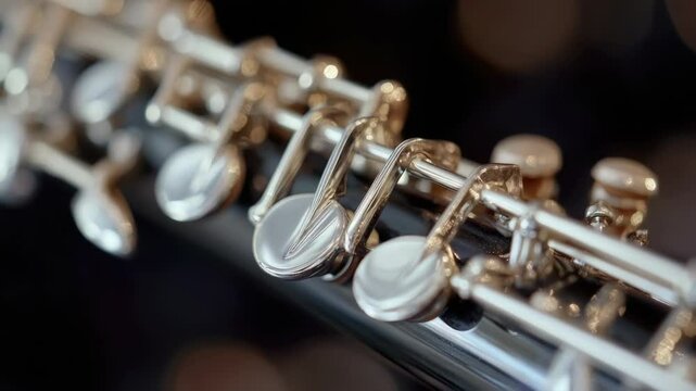 A detailed view of a flute with a blurred background