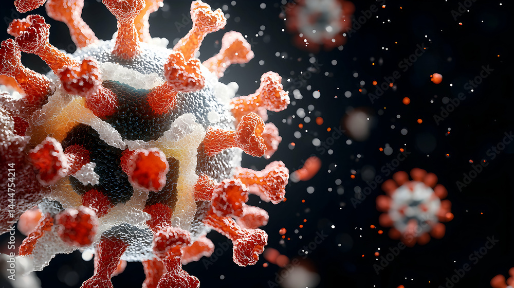 Poster detailed 3d rendering of a coronavirus particle shows its structure. use this for educational materi