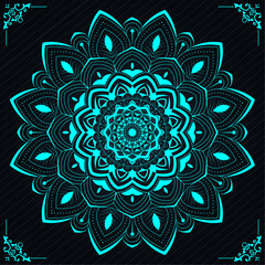 Mandala design with luxury ornament shape | Creative abstract mandala design with circle, leaf, line pattern | Floral modern vector with cyan color
