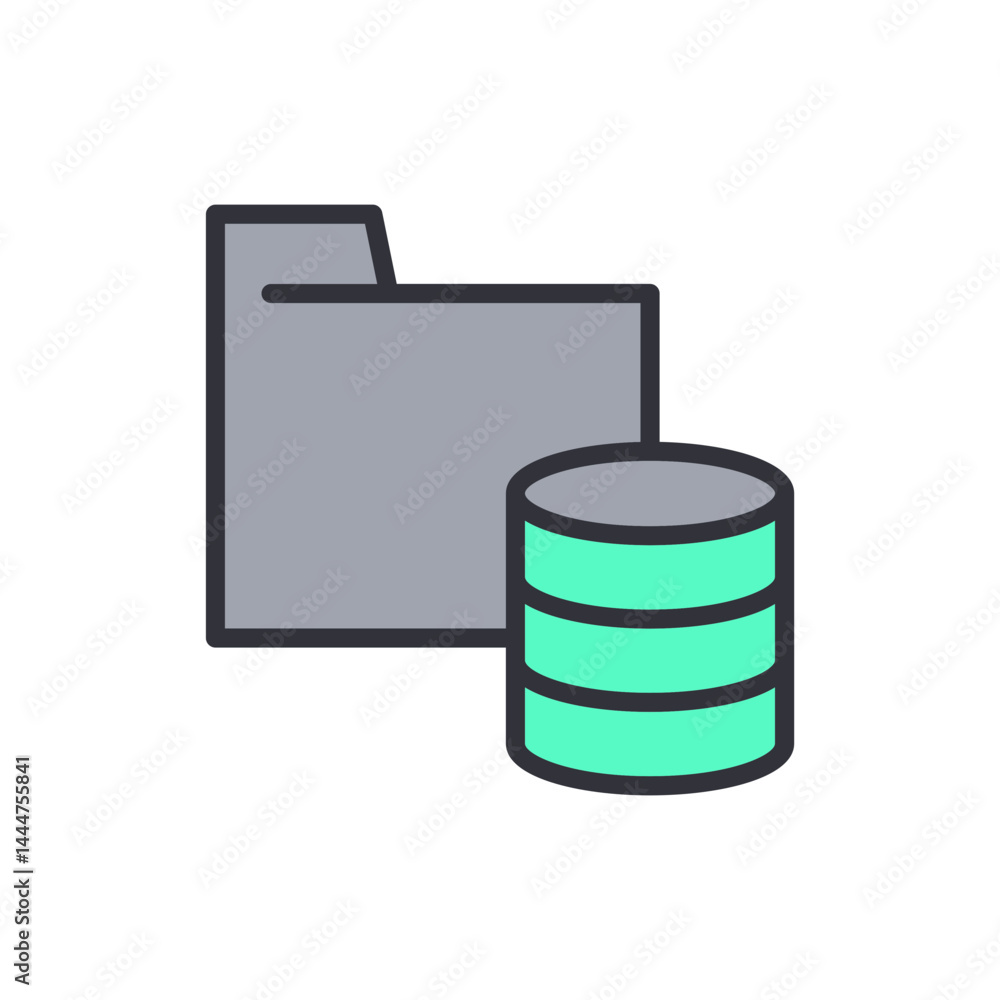 Poster database folder colored icons, minimalist vector illustration ,simple transparent graphic element .i