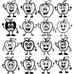 Apple Mascot Character Vector Illustration. set of funny cartoon monsters.
