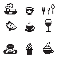 Collection of Vector Icons Representing Various Food and Beverage Items