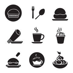 Set of Black Silhouette Food and Drink Icons for Menu Design