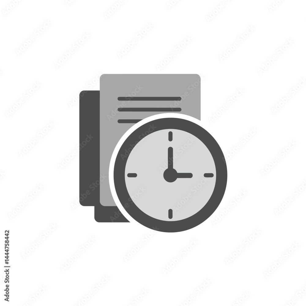 Poster document deadline: a symbolic illustration of documents aligned with a clock, representing deadline 