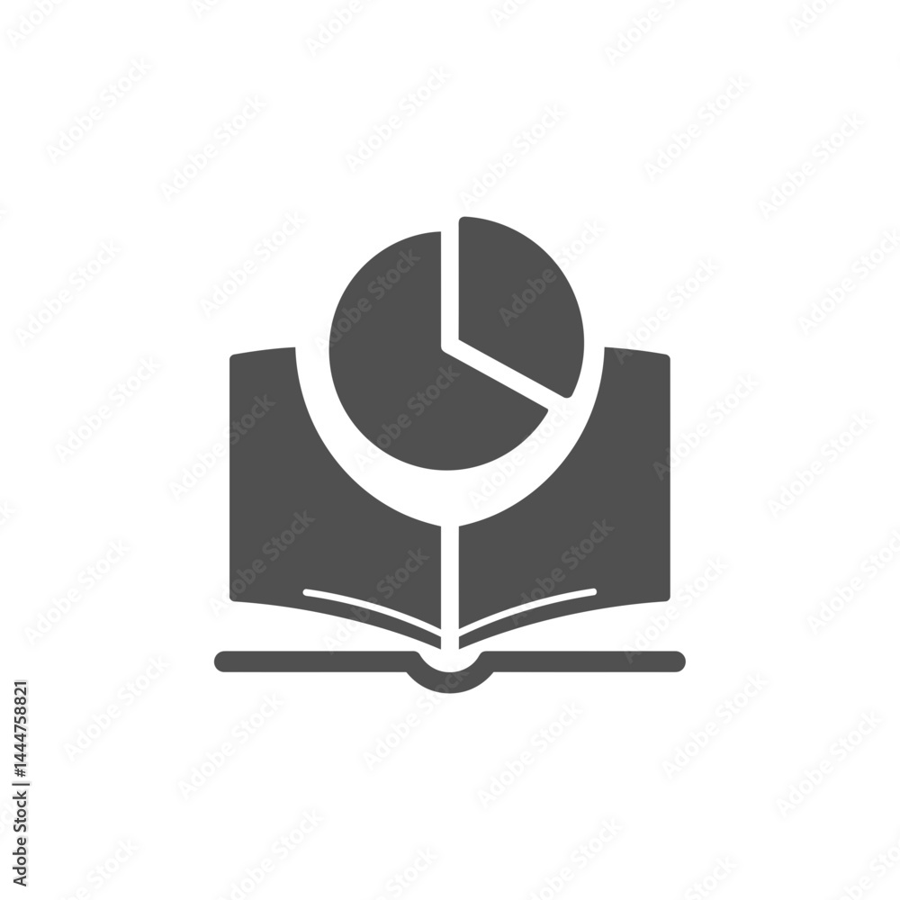 Poster data analysis symbol: an open book supports a detailed pie chart, symbolizing the depth of data-driv