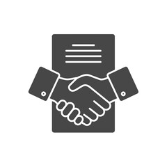 Agreement: A simple yet impactful illustration of a firm handshake sealing a deal, set against a contract to symbolize successful business partnership.