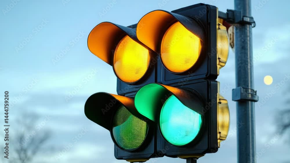 Poster close-up view of a traffic light on a pole