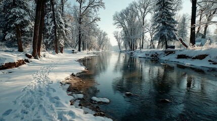 Serene Snow-Covered Forest with Drone Shot/雪に覆われた静かな森：ドローン撮影8