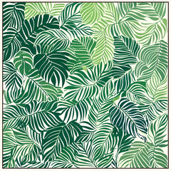 Vibrant green leaf patterns nature scene digital art tropical environment top-down view botanical concept