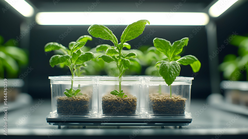 Poster seedlings thrive under artificial light in a controlled environment perfect for scientific studies. 