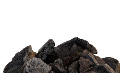 A pile of varied gray and brown rocks, clustered together, with uneven surfaces and textures,...