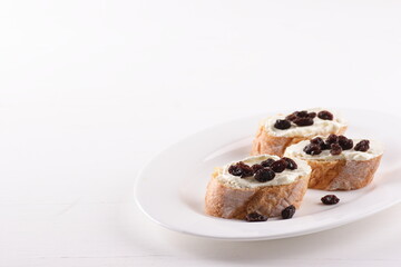 sourdough with raising topping isolated on white background