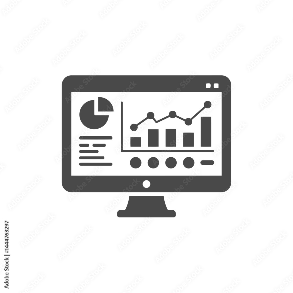 Aufkleber analyzing data visualization: a minimalist depiction of a computer monitor displaying financial data