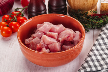 Diced raw turkey fillet cubes