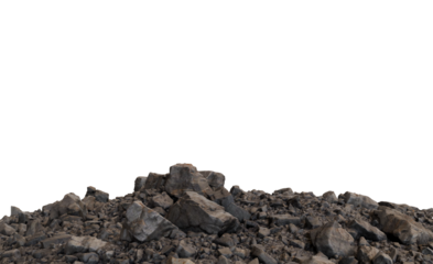 A rocky landscape stretches across the image, with various sized rocks, tones of gray and brown, and a defined edge