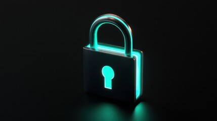 Teal glowing padlock digital security