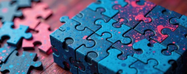 close-up of blue pop art puzzle box with intricate details, box, details, blue