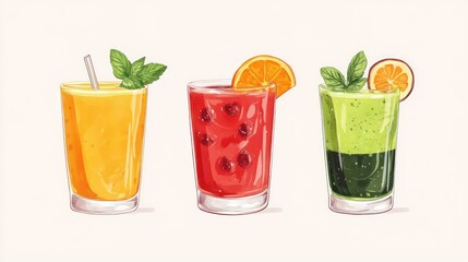Three fruit juices in glasses