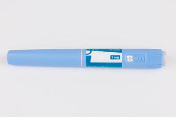 Isolated Semaglutide pens for subcutaneous injection over white backdrop