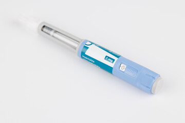 GLP-1 agonist Semaglutide pens displayed cleanly on a white surface
