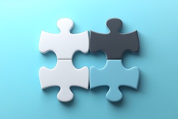 Obraz premium Interlocking puzzle pieces on blue background representing teamwork and problem solving