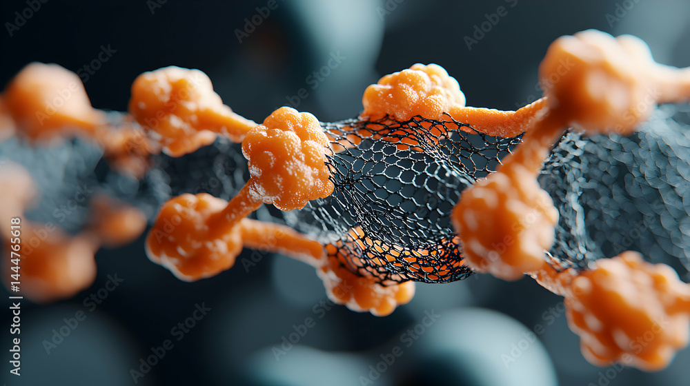 Poster this image shows an artistic depiction of nanostructures potentially used in advanced materials or b