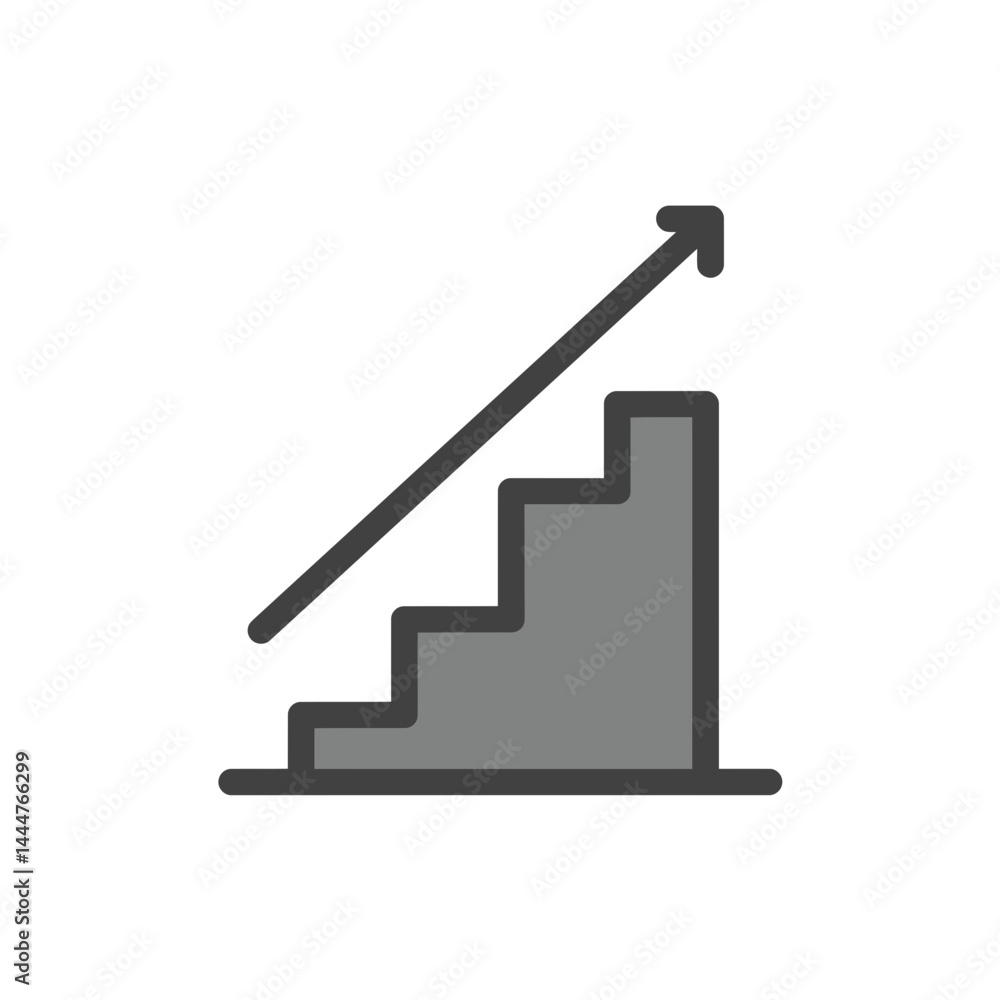 Poster ascending path: a simple illustration of a staircase leading upwards with a linear arrow signifying 