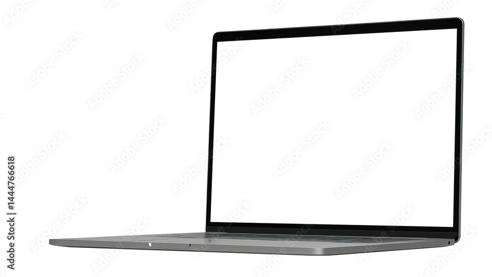 Poster a mockup of a laptop computer with a blank screen display isolated on a transparent background. cut 