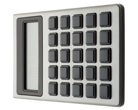 Keypad panel device with multiple square buttons for control input on a transparent background
