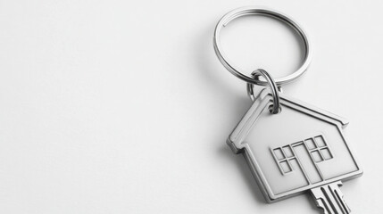 Keys to Homeownership: Open Door with House-Shaped Keychain on White Background

