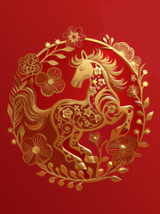 Horse chinese new year 2026. Decoration, template for presentation, background, zodiac theme 
