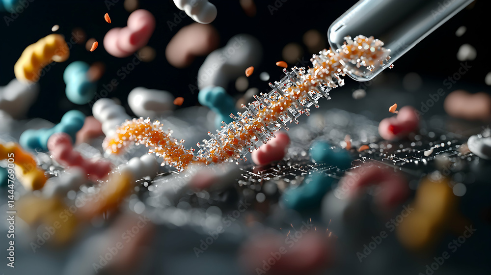 Poster a microscopic view of scientific research. suggests exploration of microbiology. ideal for articles 
