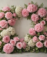 Artificial floral wall; pink roses, hydrangeas & daisies  Romantic vintage style , floral, pastel