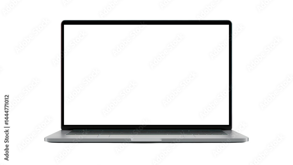 Poster a mockup of a laptop computer with a blank screen display isolated on a transparent background. cut 