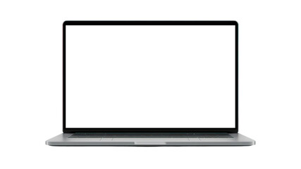 A mockup of a laptop computer with a blank screen display isolated on a transparent background. Cut out the PNG format for graphic design. technology concept.