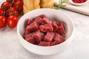 Raw beef cubes for cooking
