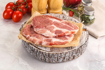 Raw pork neck steak sirloin