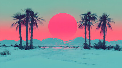 Sunset palm tree silhouette illustration