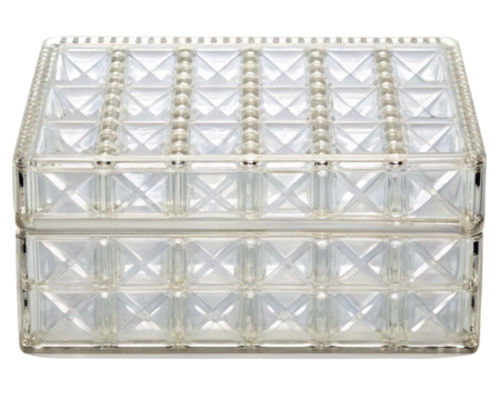 Clear plastic organizer box with geometric pattern for storage on a transparent background