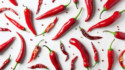 Colorful arrangement of fresh red chili peppers.