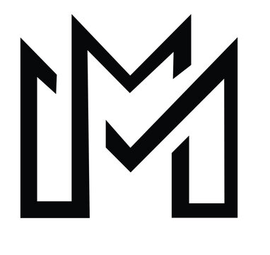 double m logo icon check mark symbol Minimalist logo design, stylized double M, geometric shapes, black and white