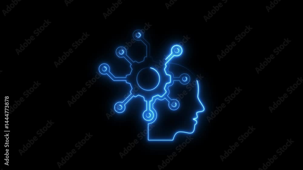 Aufkleber neon artificial intelligence brain circuit technology conceptual animation on black background