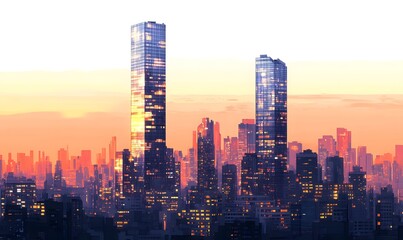 Fototapeta premium Modern city skyline at sunrise or sunset.