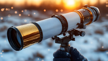 Telescope in winter landscape